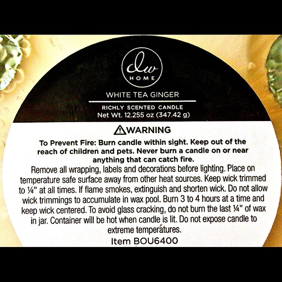 DW HOME CANDLE WHITE TEA GINGER RICHLY SCENTED 3 WICK - Picture 5 of 5